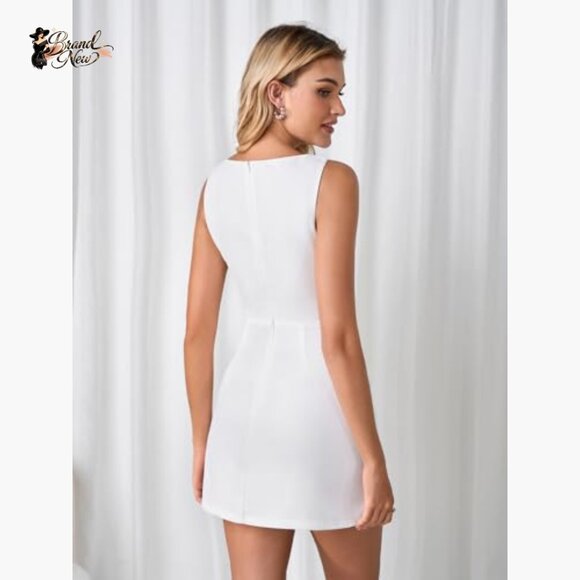 Boat Neck Mini Dress with Pockets for Office Cocktail Party - Picture 3 of 5